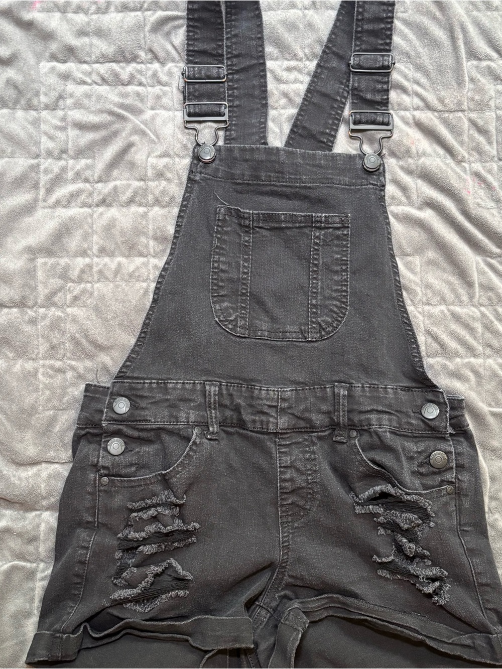 Blue Spice Black Distressed Denim Short Overalls